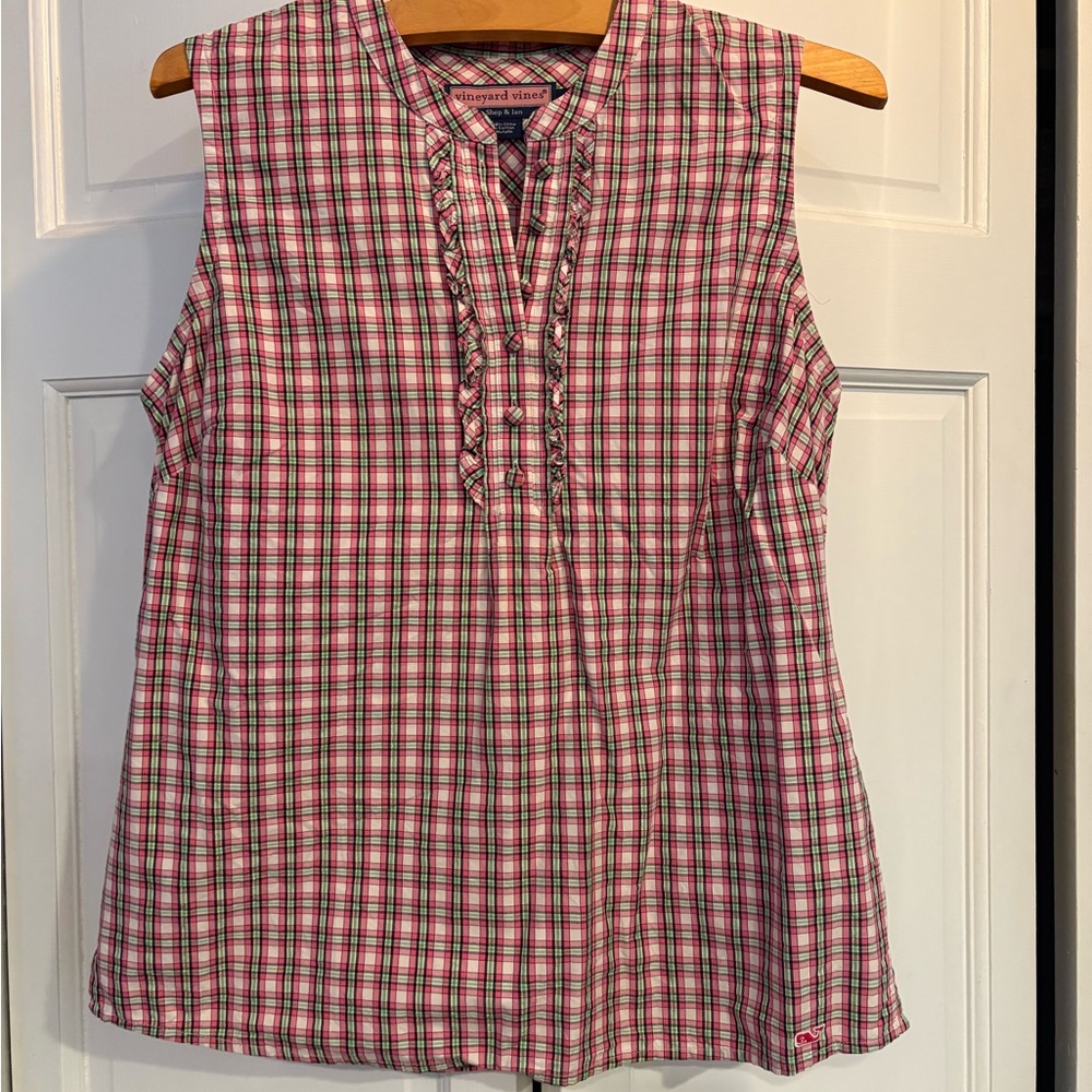 Vineyard Vines Sleeveless Pink Check Blouse